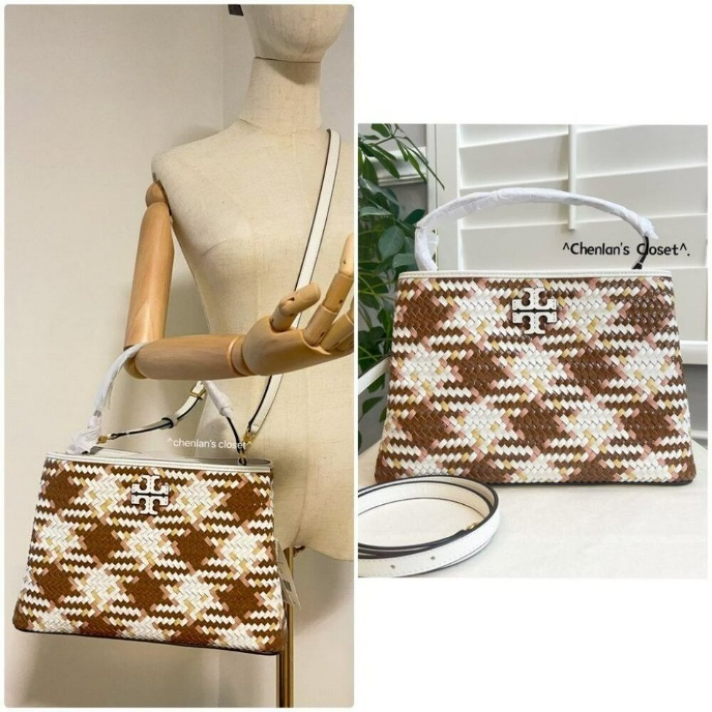 Tory Burch Britten Woven Satchel in Brown and Cream - Picture 15 of 15